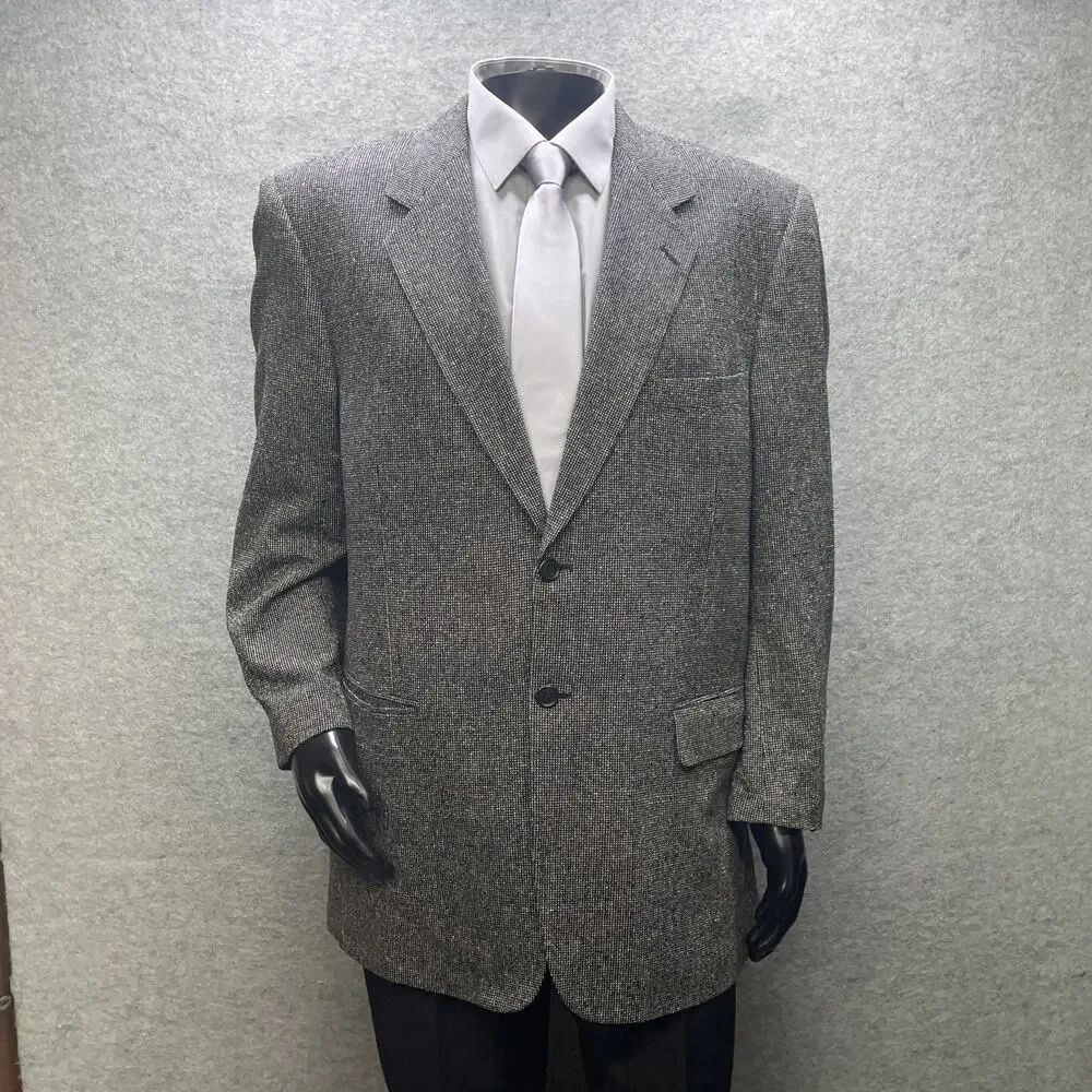 Vtg Barrington Mens 44L Sport Coat Gray 100% Silk Blazer Herringbone Tweed